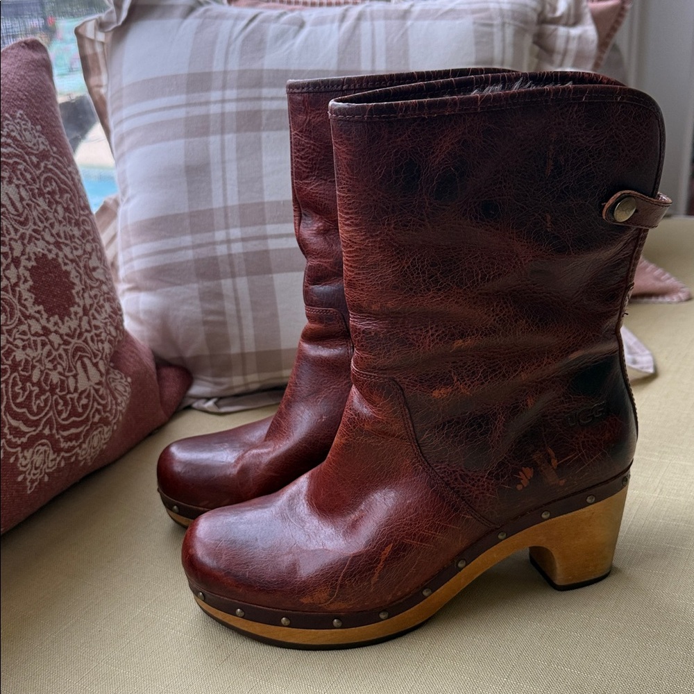 UGG Women's Dark Brown Leather Clogs